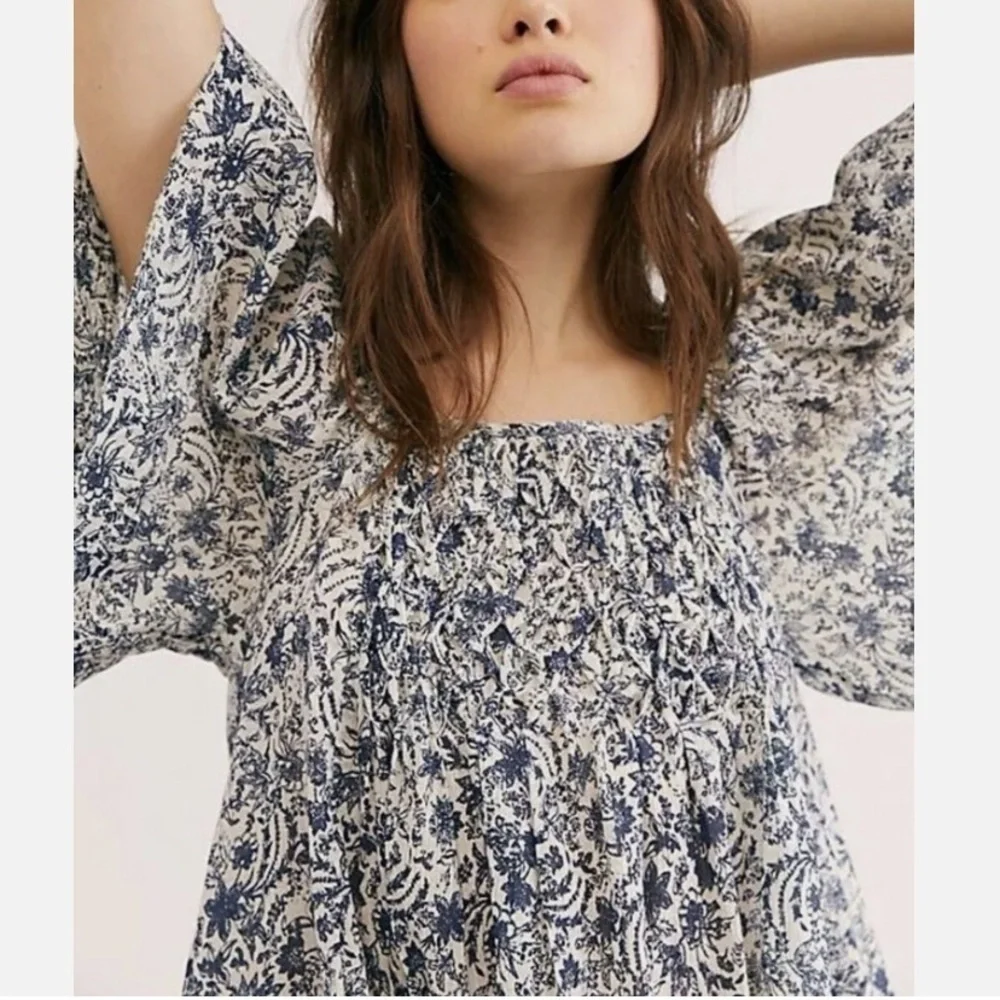 Free People Black and White Floral Blouse